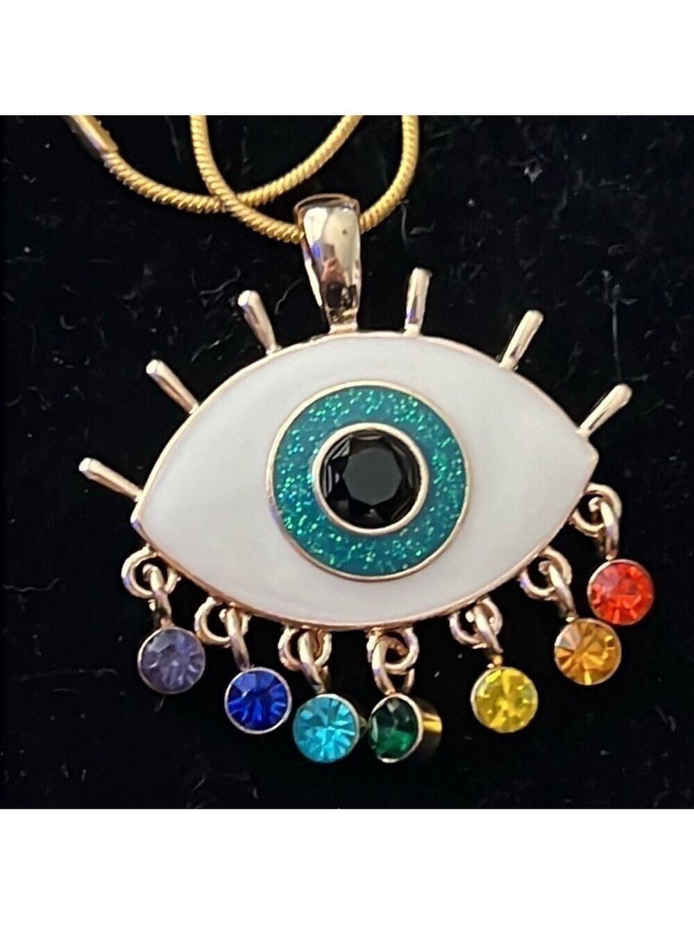 14K Over Sterling Silver 18 Inch Chain Evil Eye Charm Necklace - Picture 2 of 4